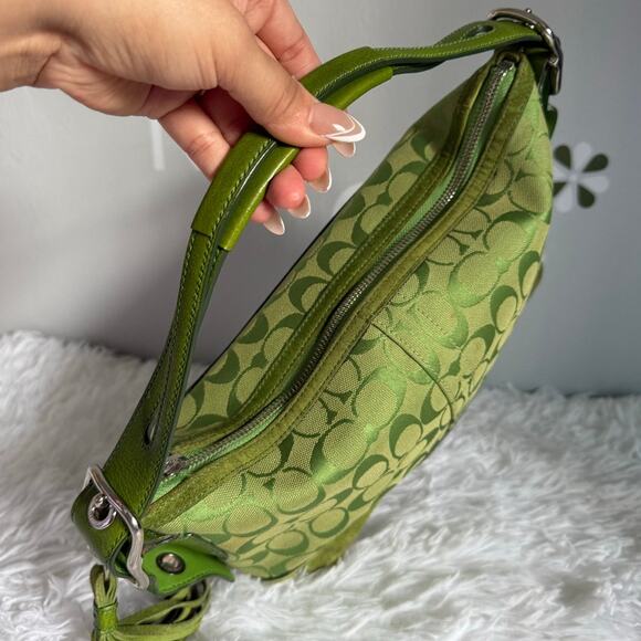 Vintage Coach y2k 9363 Signature East West Duffel Hobo Bag Green Shoulder Bag - Picture 11 of 13